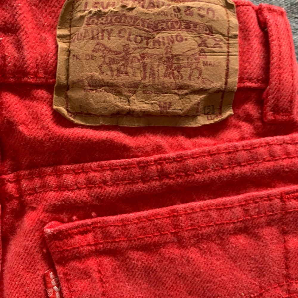 1980s Levi Strauss Red Button Snap Jeans Vintage Size 5 - Picture 9 of 11